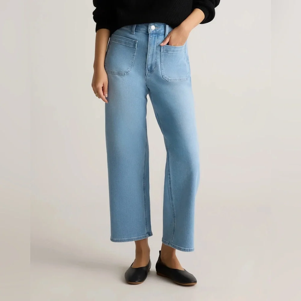 Quince Bella Stretch Patch Pocket Wide Leg Jeans - Size 31 - Picture 1 of 5